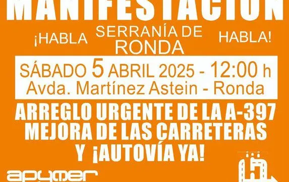 Manifestación en Ronda para exigir mejoras urgentes en la conexión con la Costa del Sol este sábado a las 12,00 horas