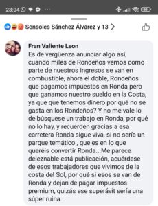 Los afectados por el corte de la carretera piden a la alcaldesa de Ronda que los 3'8 millones de superávit se destinen a ayudas a los trabajadores y empresas rondeñas