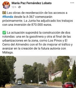 Dos rotondas no hacen una autovía: la alcaldesa de Ronda vende humo con los accesos de la A-367 1 Dos rotondas no hacen una autovía: la alcaldesa de Ronda vende humo con los accesos de la A-367