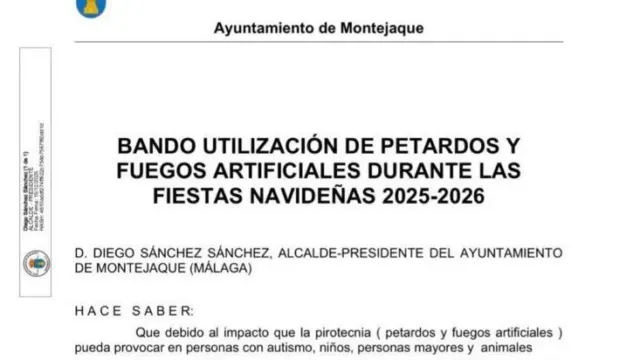 Montejaque prohíbe el uso de petardos y fuegos artificiales durante las fiestas navideñas